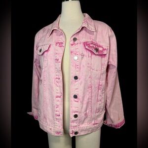 Black Label by C’est Toi Pink Stone Wash Distressed Denim Jacket Medium